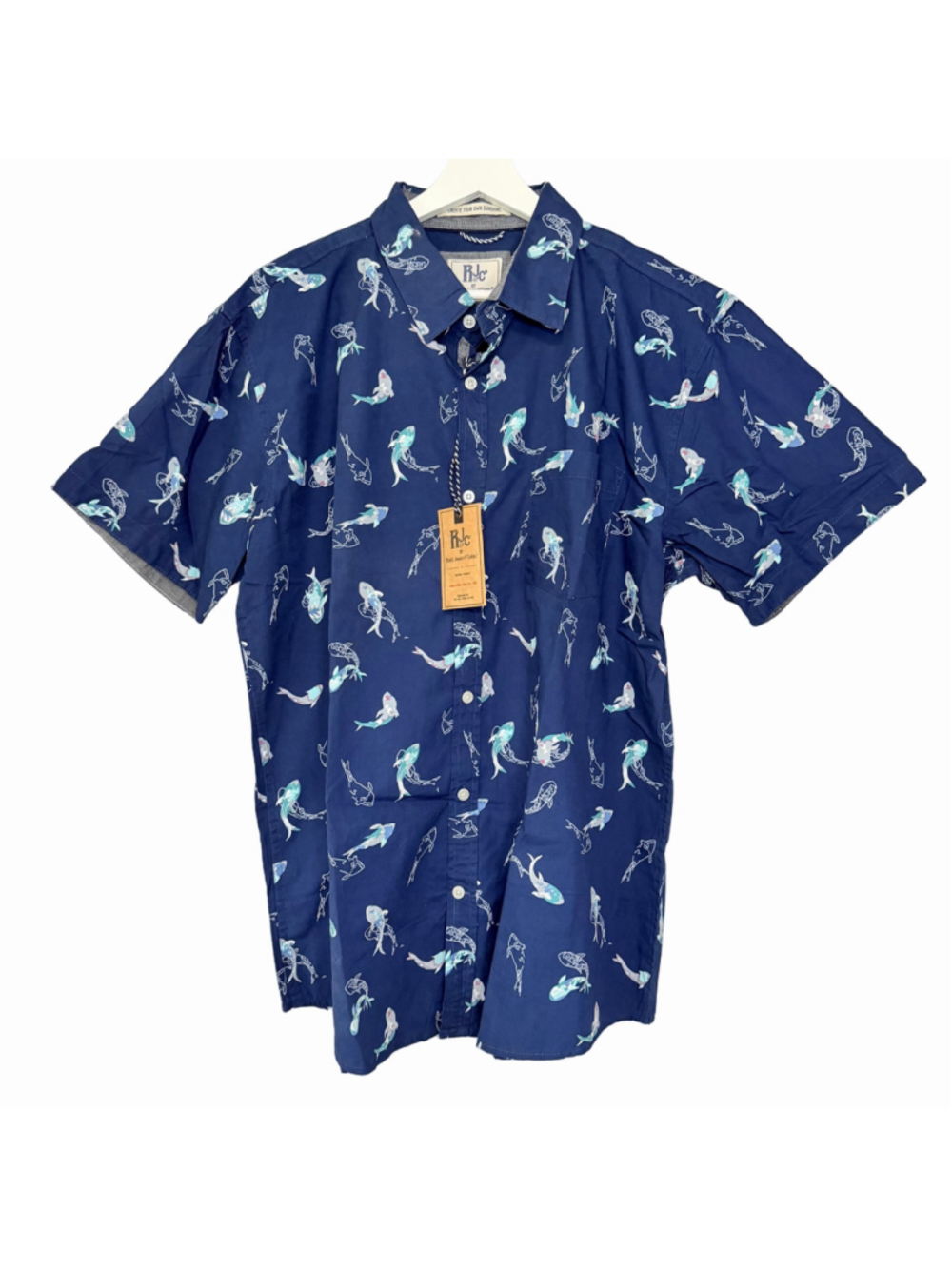 RJ&C Rebel James & Charli New Cotton Button Front Men's XL Blue Shark Print